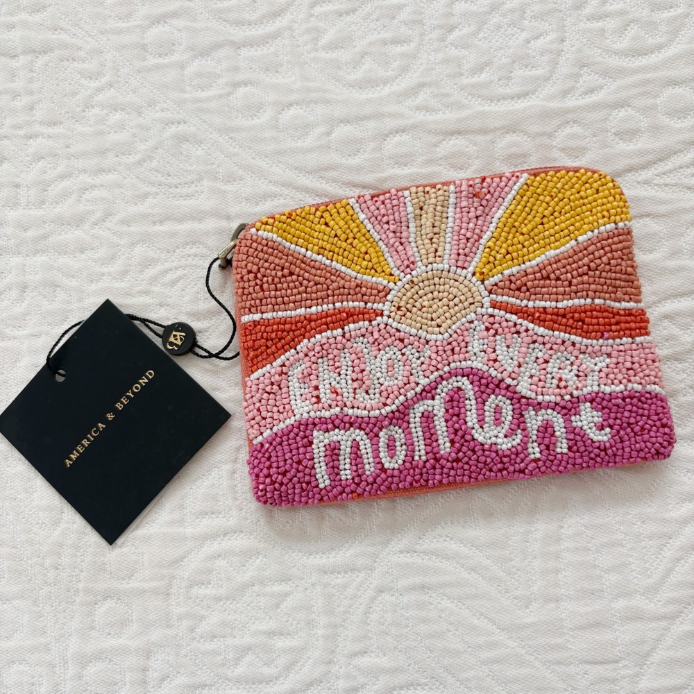 America & Beyond Enjoy Every Moment Beaded Pouch Coin Purse